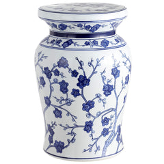 JONATHAN Y front view of blue white ceramic stool showing shape and function