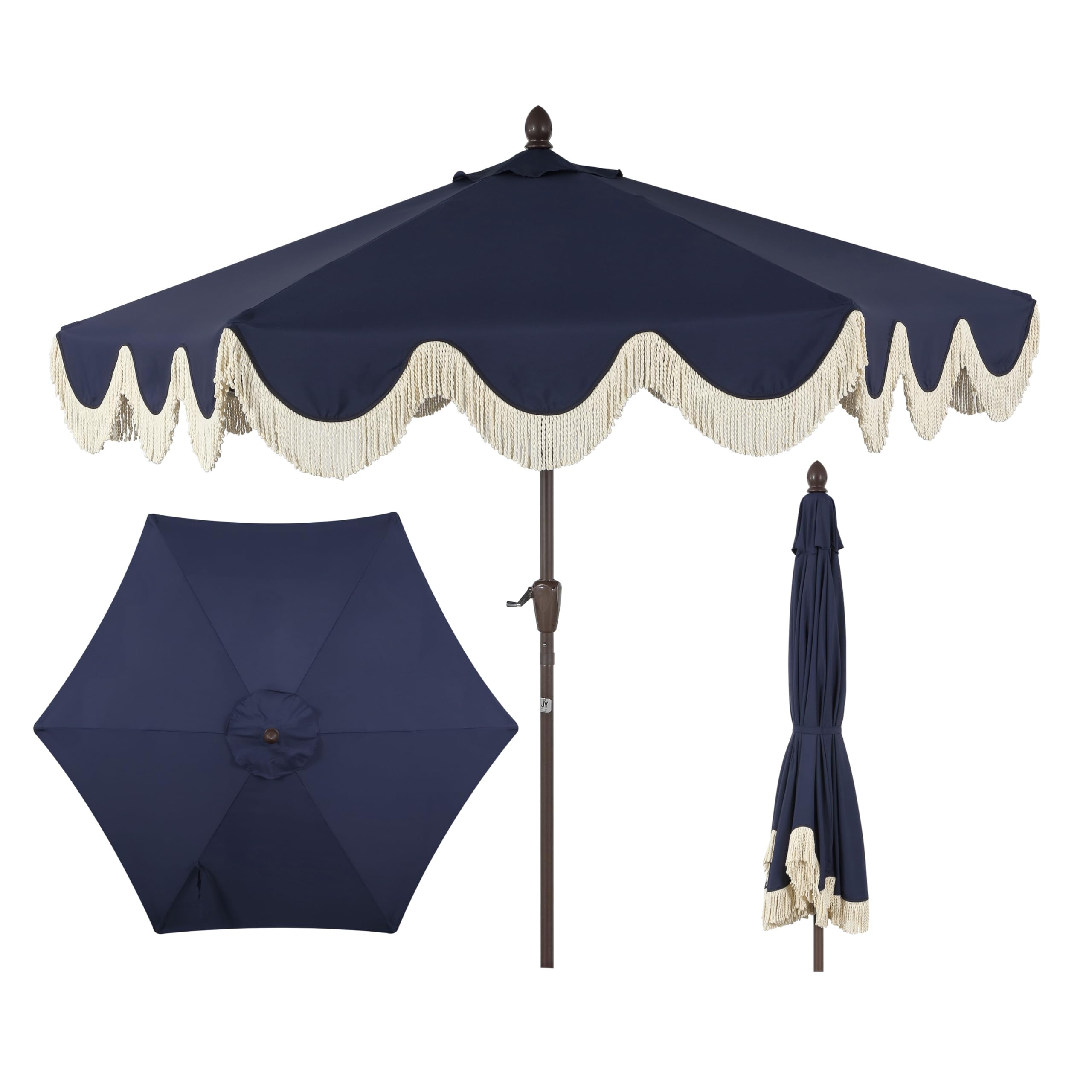 JONATHAN Y front view of navy canopy showing full 9' shade and curb appeal