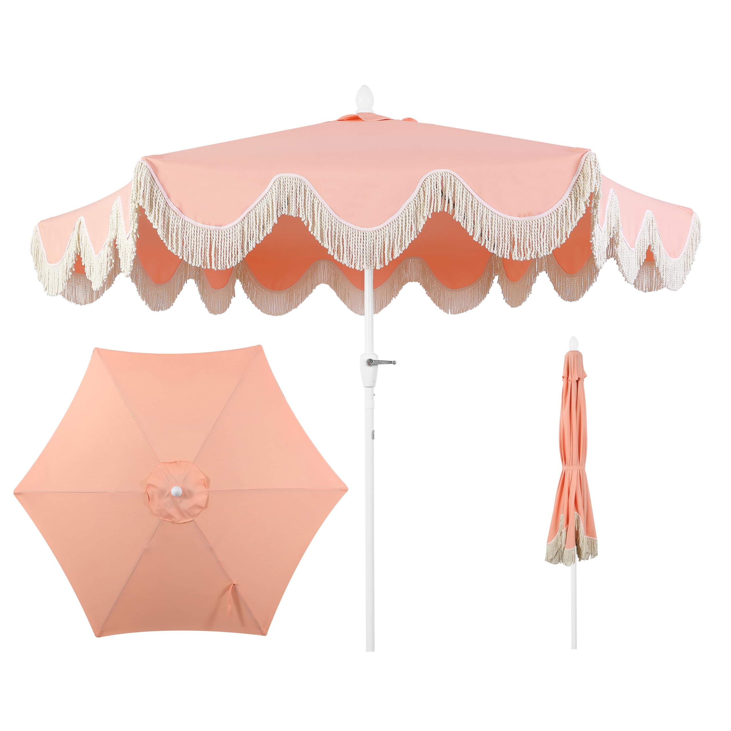 JONATHAN Y front view of coral pink umbrella showing shade and style
