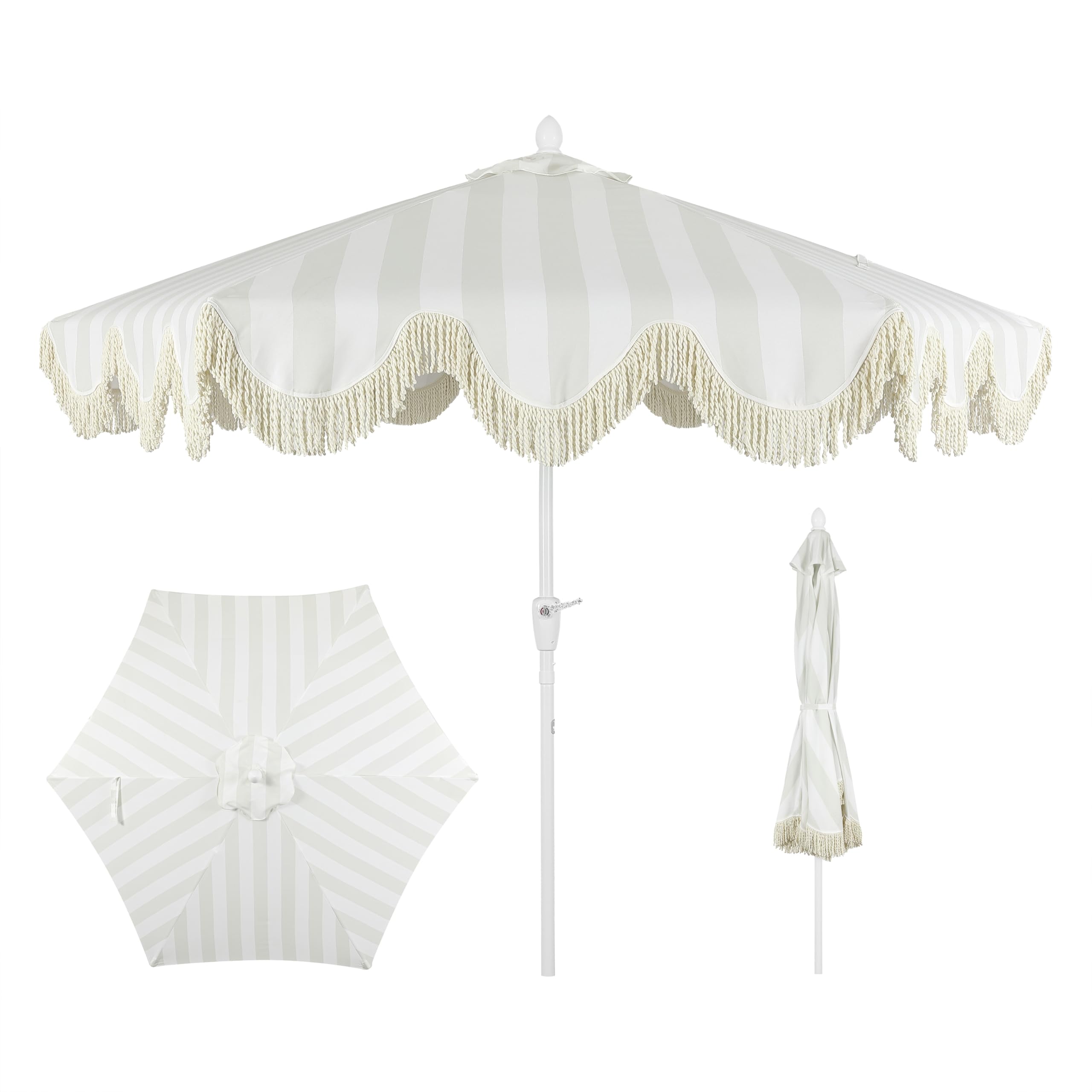 JONATHAN Y front view of gray striped umbrella showcasing shade and style