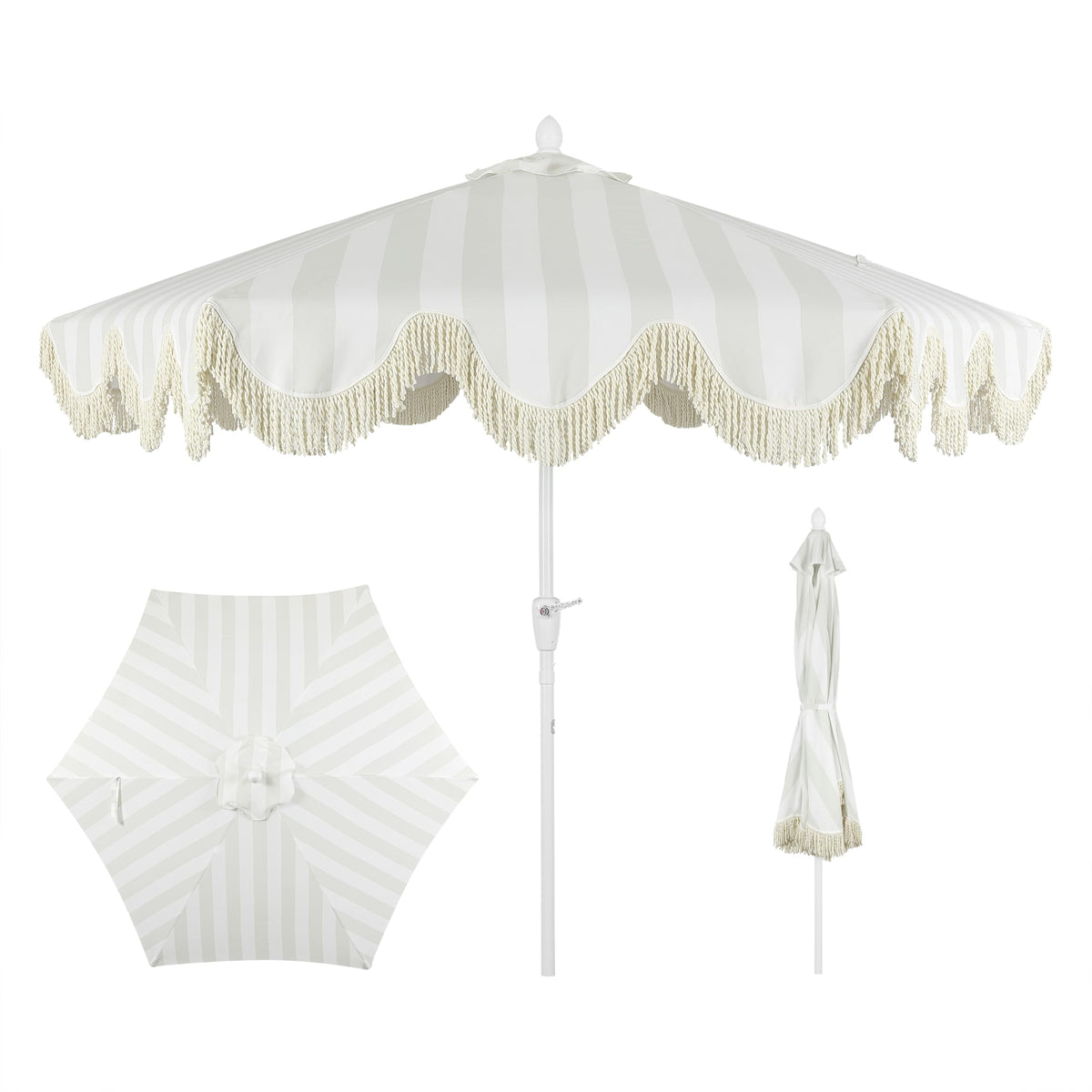 JONATHAN Y front view of gray striped umbrella showcasing shade and style