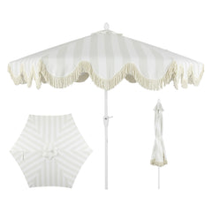 JONATHAN Y front view of gray striped umbrella showcasing shade and style