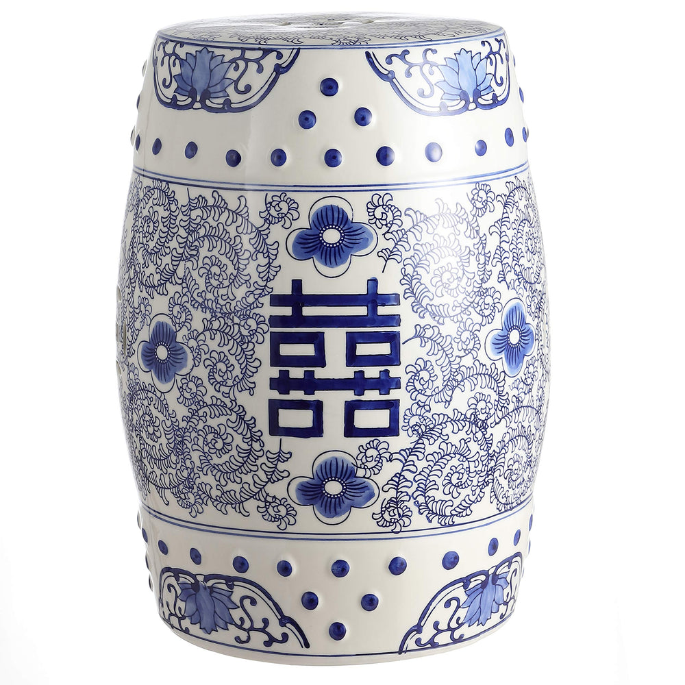 JONATHAN Y front view showing blue and white Double Happiness design and durable form