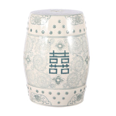 JONATHAN Y front view of stool showing shape and Double Happiness motif, adds elegant accent