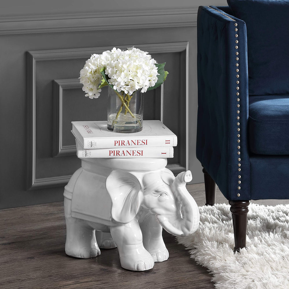 JONATHAN Y elephant stool side profile highlighting sturdy ceramic silhouette benefit