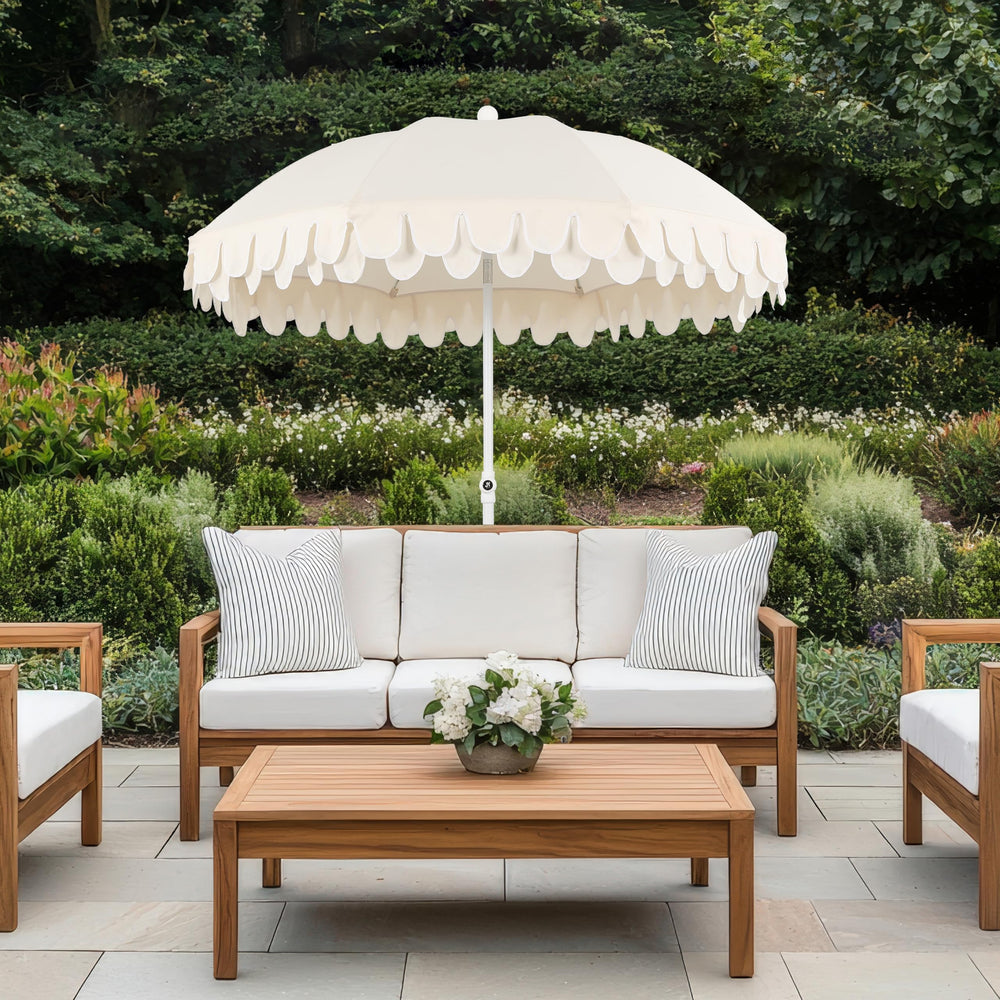 JONATHAN Y close-up of double scalloped edge trimmed in white for refined look