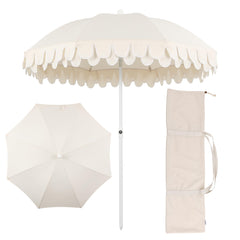 JONATHAN Y front view of cream scalloped umbrella showing classic design and shade