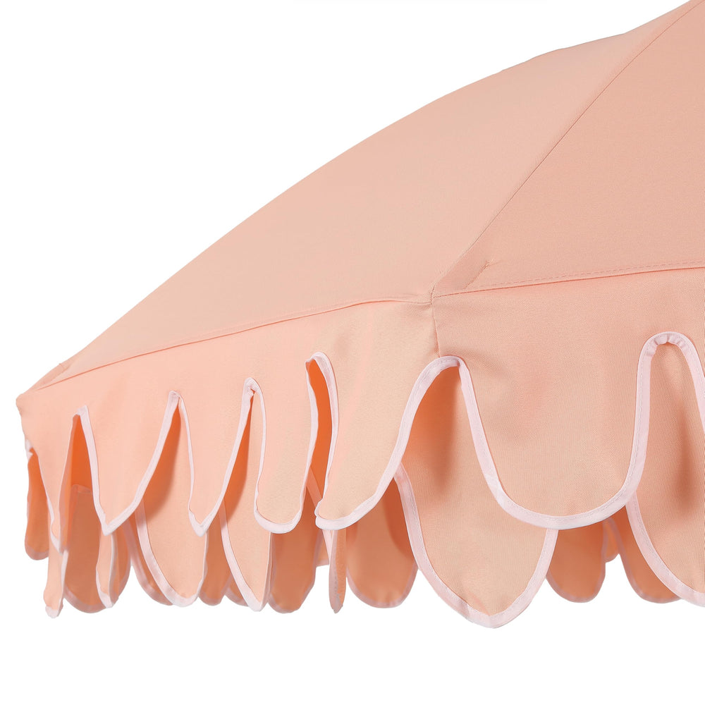 JONATHAN Y umbrella assembled next to beach chairs showing coverage area and group shade benefit