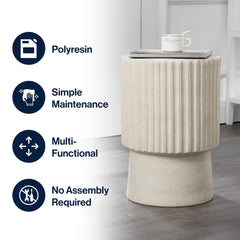 JONATHAN Y beside sofa demonstrating 19-inch height and everyday convenience