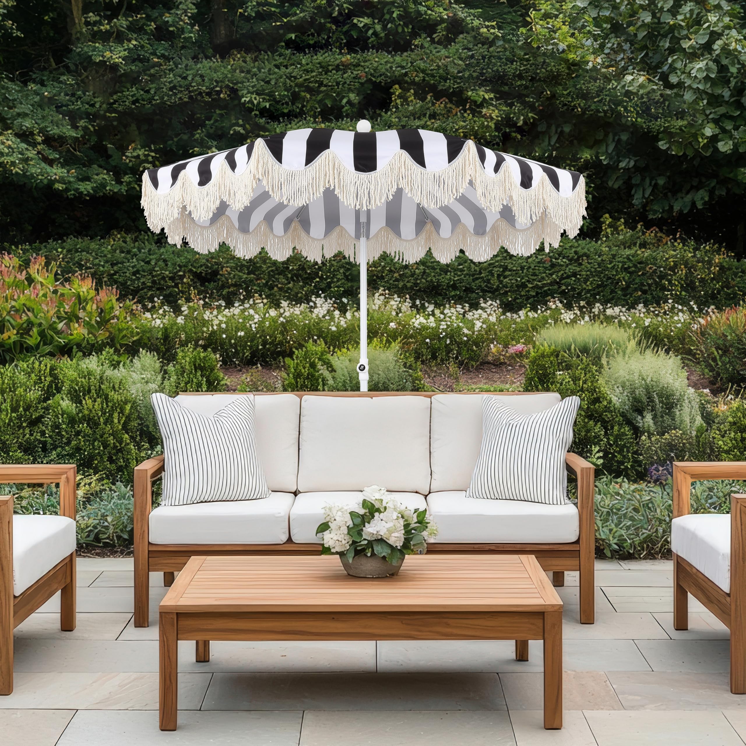 JONATHAN Y close-up of cream bullion fringe and scalloped trim highlighting decorative vintage-inspired detail
