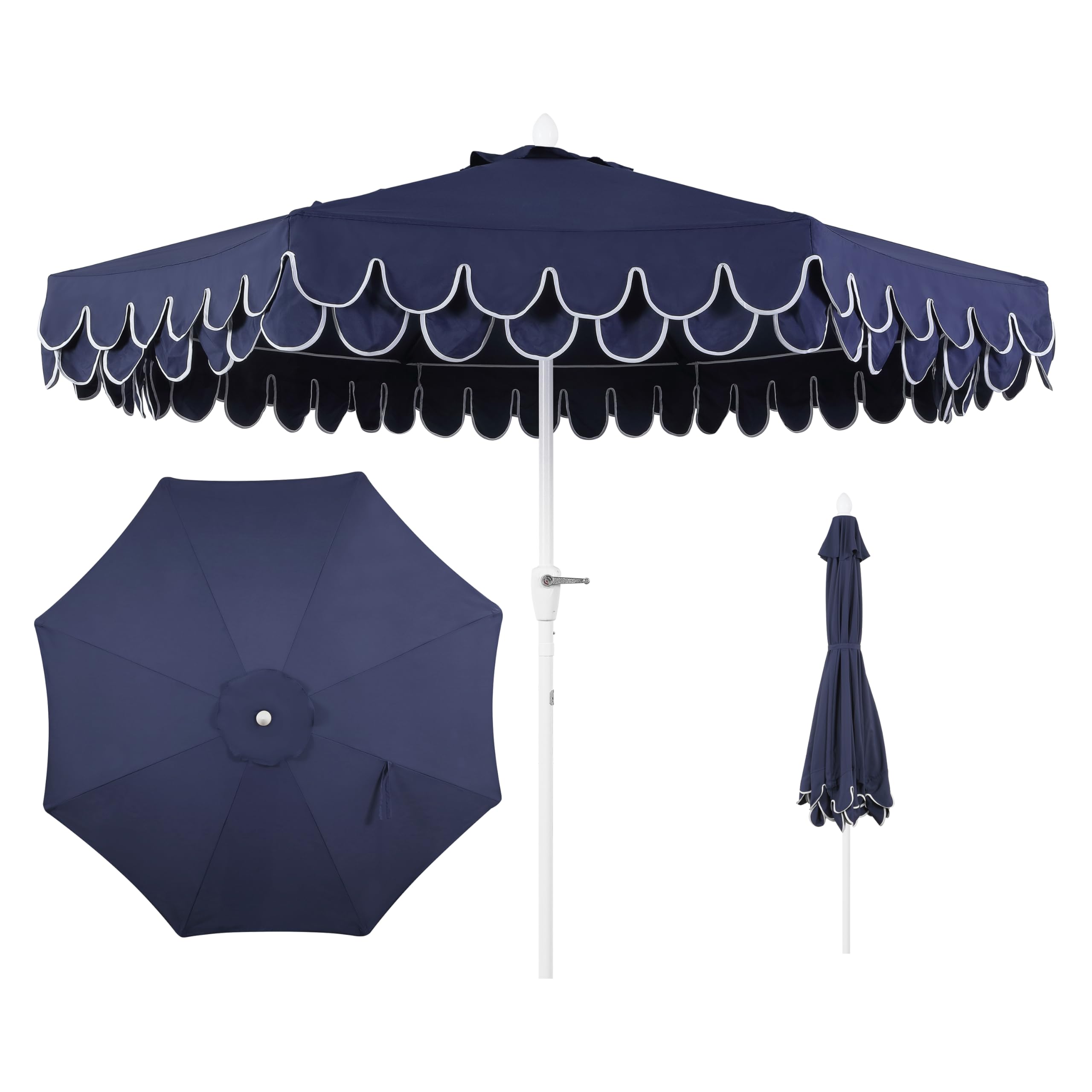 JONATHAN Y front view of navy umbrella showing classic scalloped shade benefit