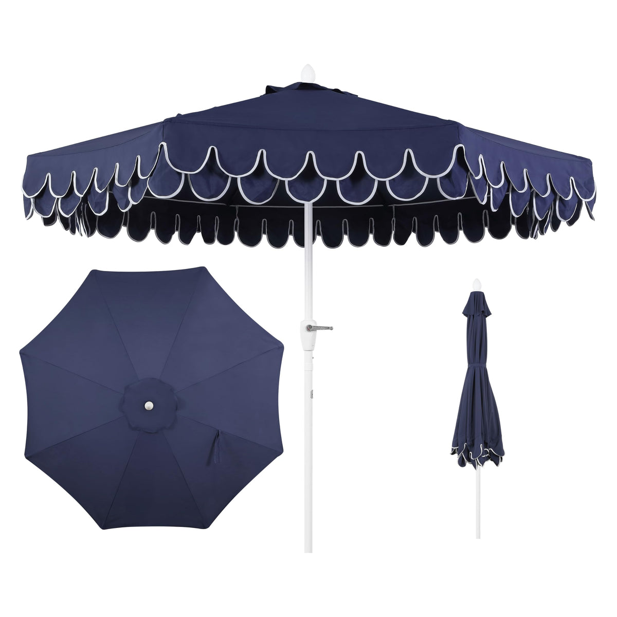 JONATHAN Y front view of navy umbrella showing classic scalloped shade benefit