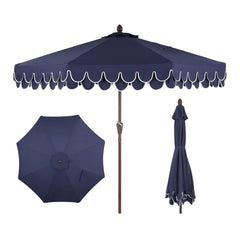 JONATHAN Y front view navy umbrella showing chic scalloped shade and coverage