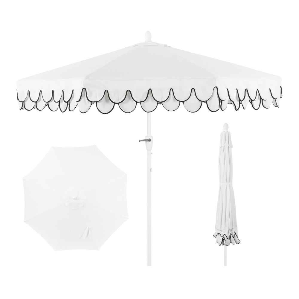 JONATHAN Y front view of white scalloped umbrella showing elegant shade
