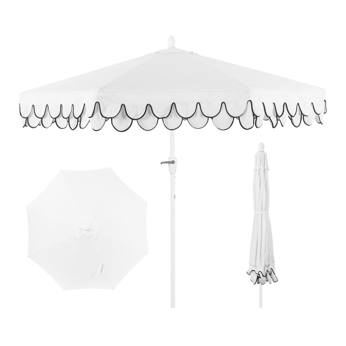 JONATHAN Y front view of white scalloped umbrella showing elegant shade