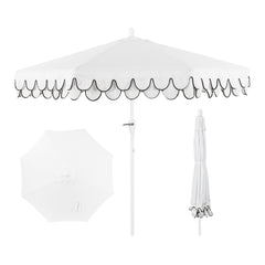 JONATHAN Y front view of white scalloped umbrella showing elegant shade