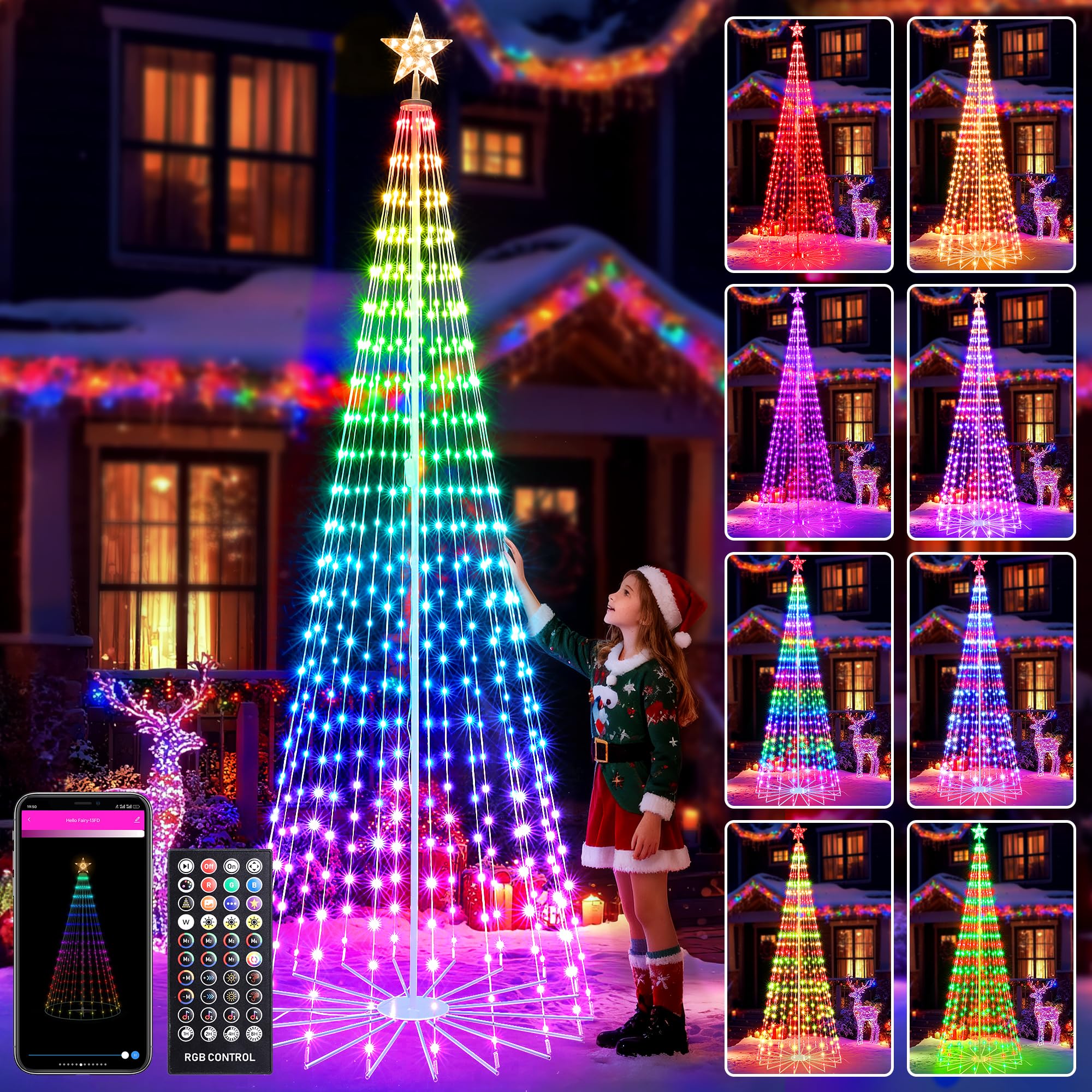 Joomer front view of cone tree showing full LED coverage and brightness