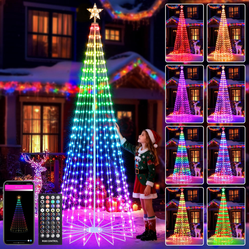 Joomer front view of cone tree showing full LED coverage and brightness