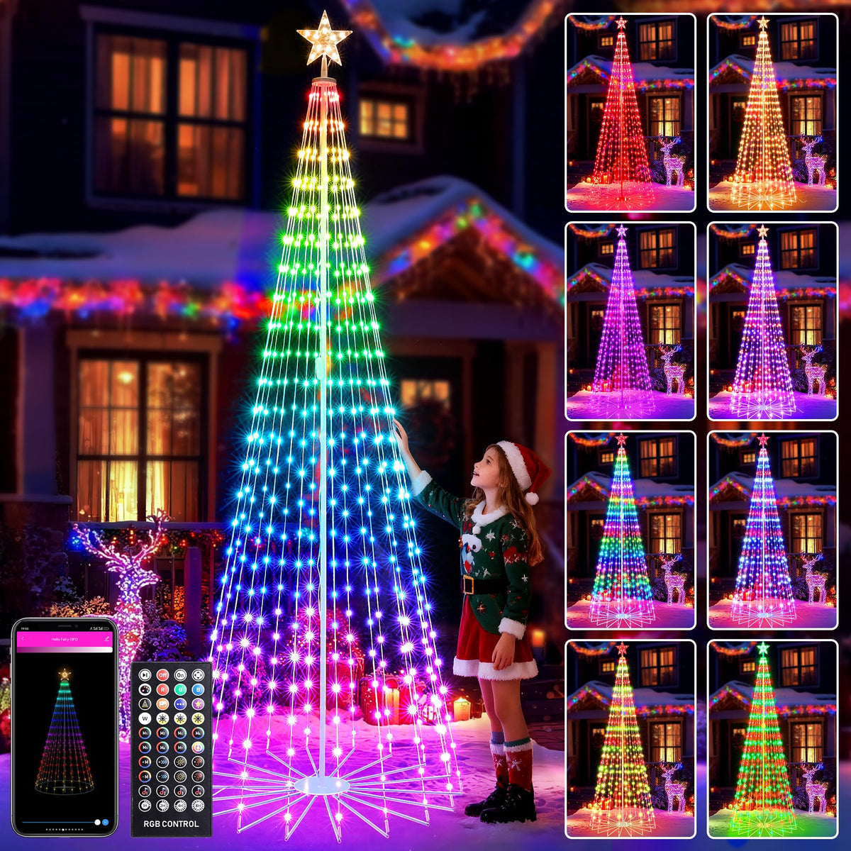Joomer front view of cone tree showing full LED coverage and brightness