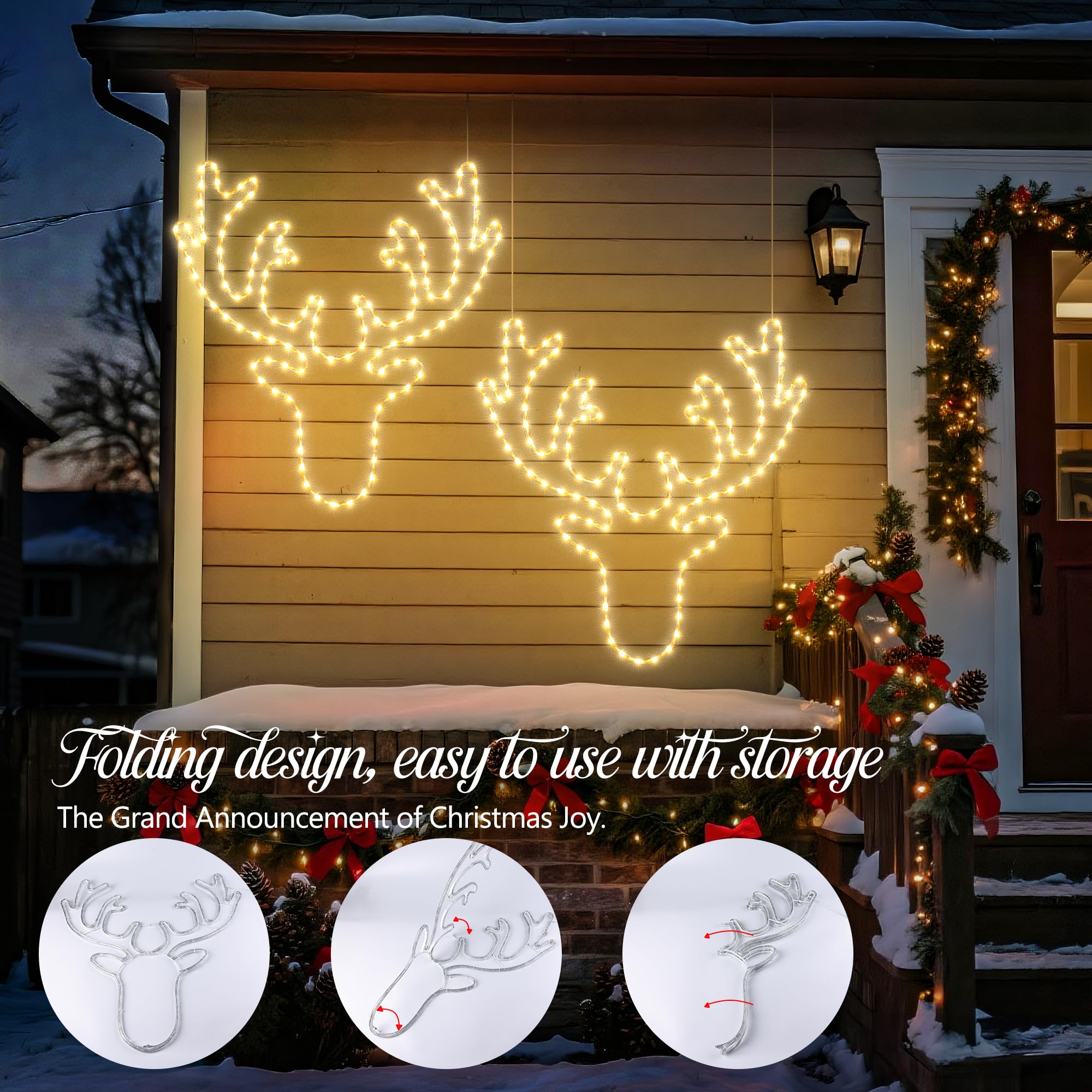 Joomer reindeer beside porch furniture showing size and placement advantage