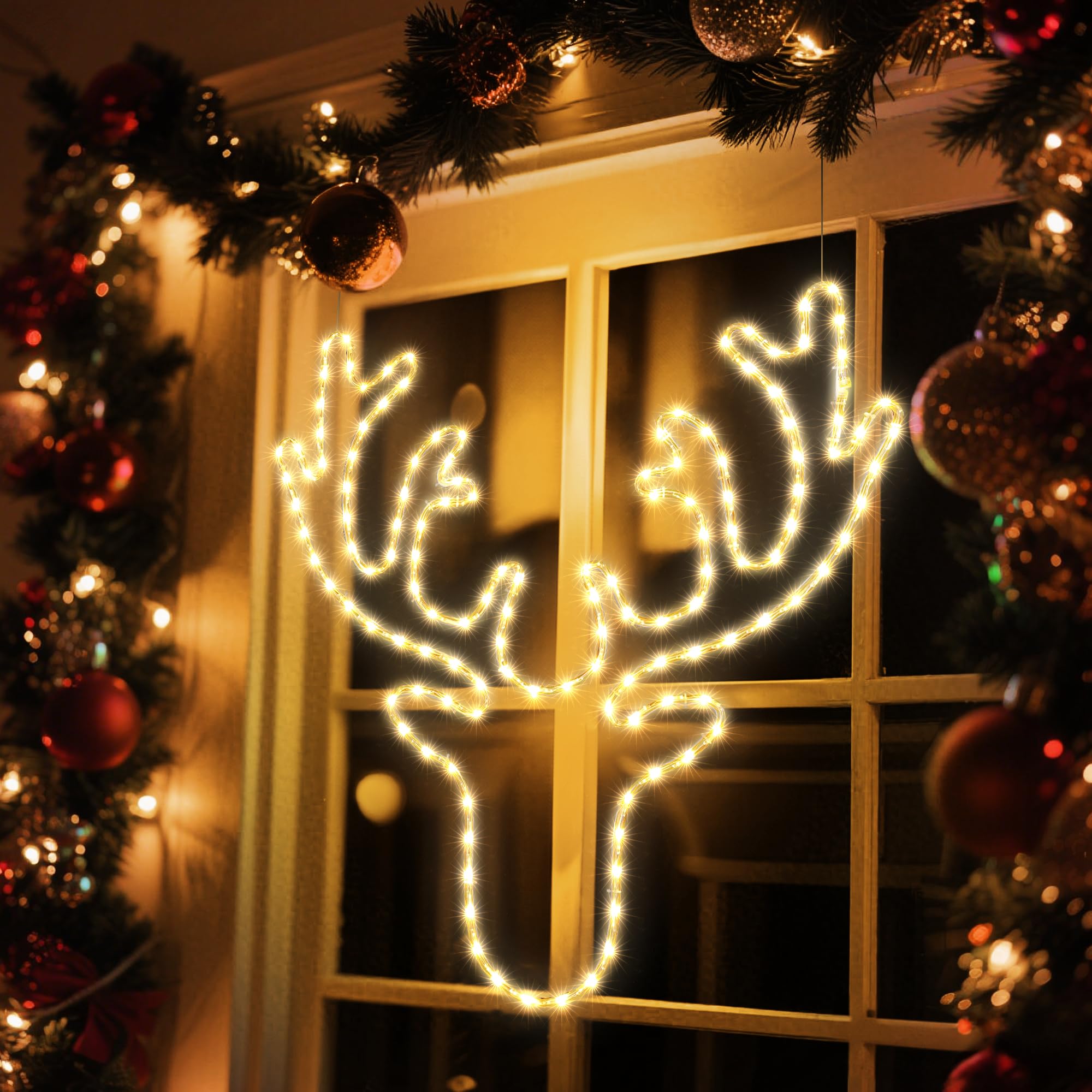 Joomer reindeer on a winter porch creating welcoming seasonal atmosphere