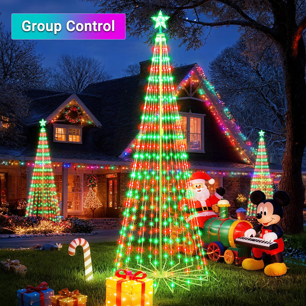 Joomer outdoor tree lit at night creating festive yard ambiance