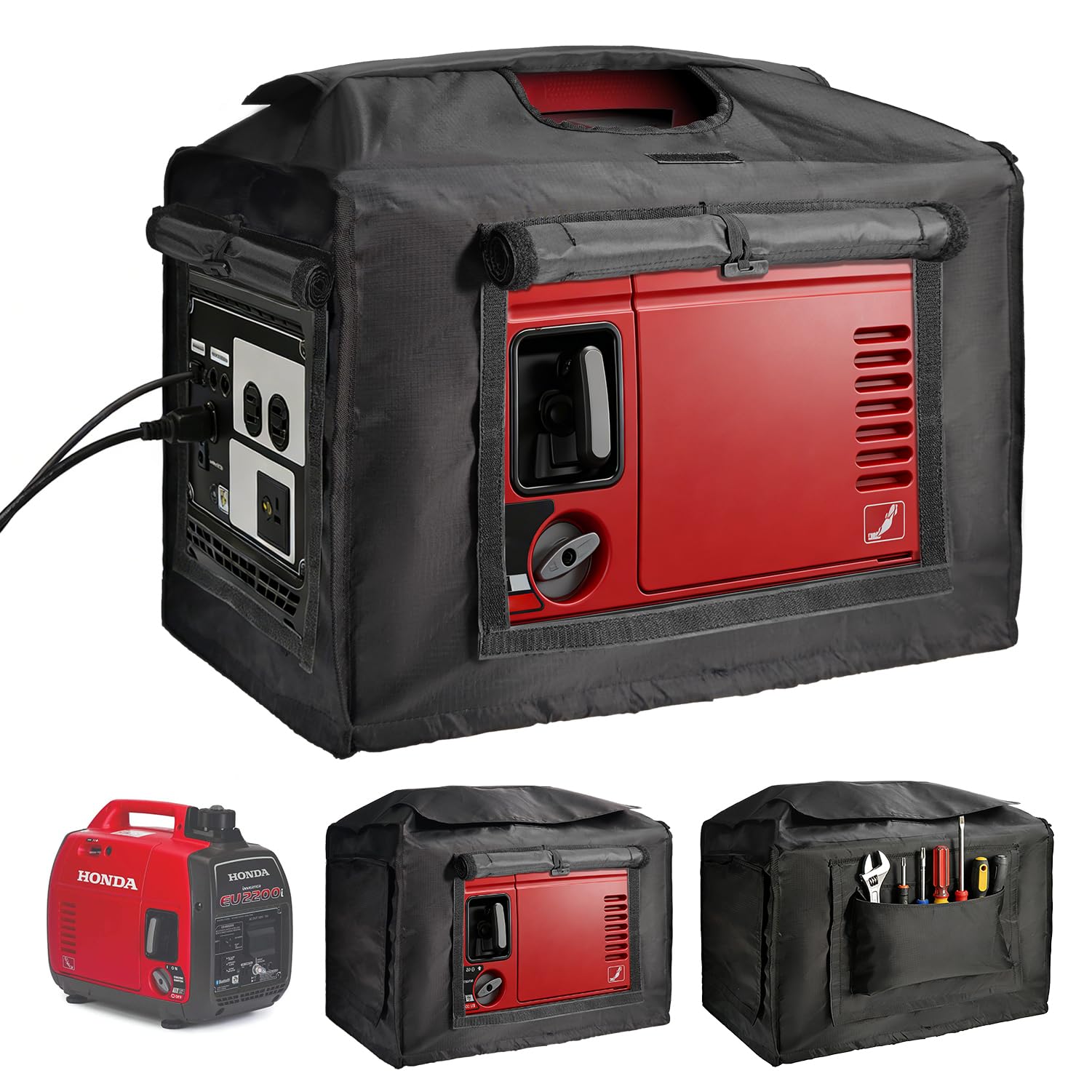 Joramoy front view of covered generator showing weather protection benefit