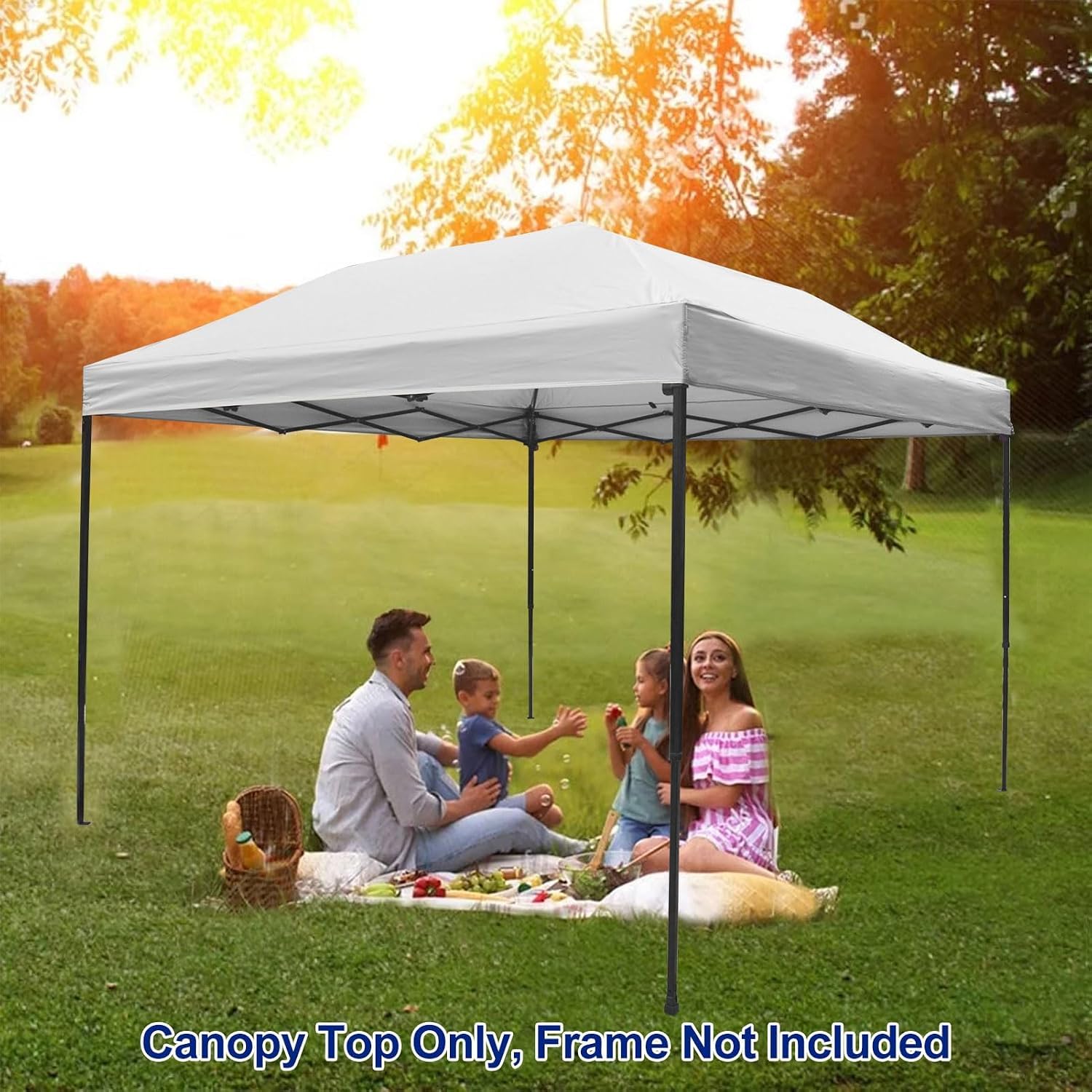 Joramoy canopy top size comparison with person showing full 8x8 coverage
