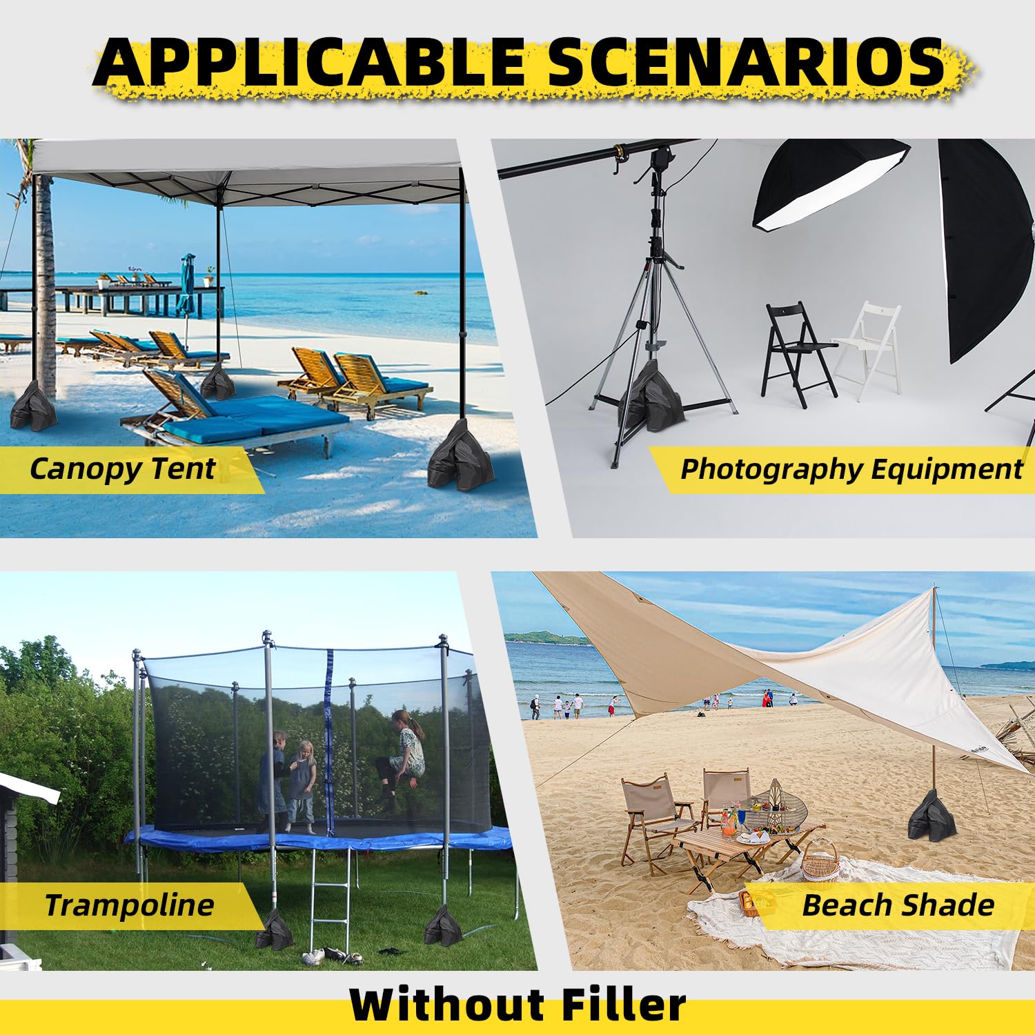 Jorohiker sandbags stabilizing a market stall outdoors showing reliable wind resistance benefit