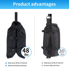 Jorohiker filled weight bag attached to canopy leg showing improved stability benefit