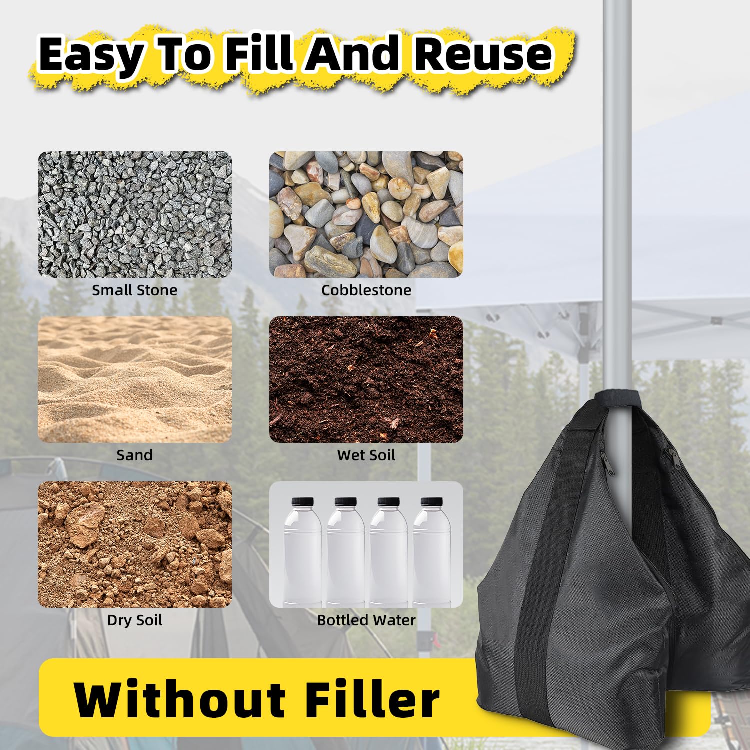 Jorohiker filled sandbag next to a ruler showing scale and recommended weight benefit