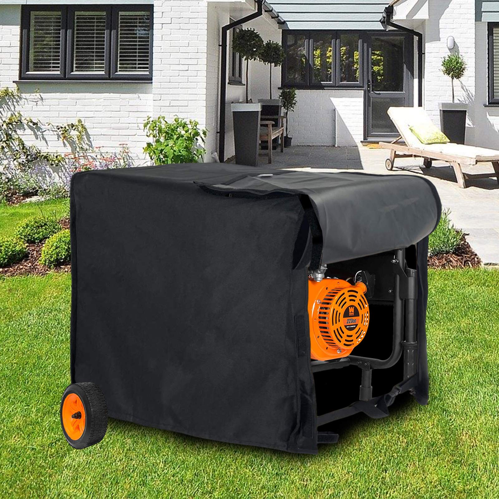 Jorohiker cover in outdoor rainy setting protecting generator from water