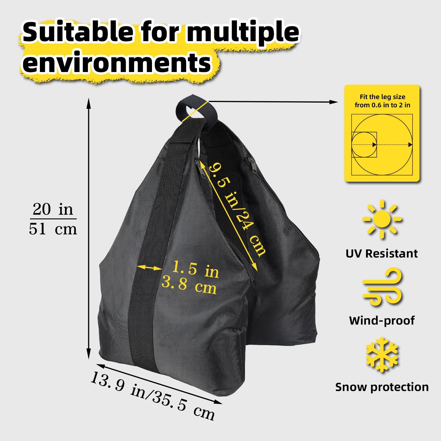 Jorohiker sandbag wrapped around a canopy leg demonstrating stable attachment benefit