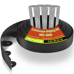 Jorvila front packaging showing full 40-foot edging kit and spikes for quick setup