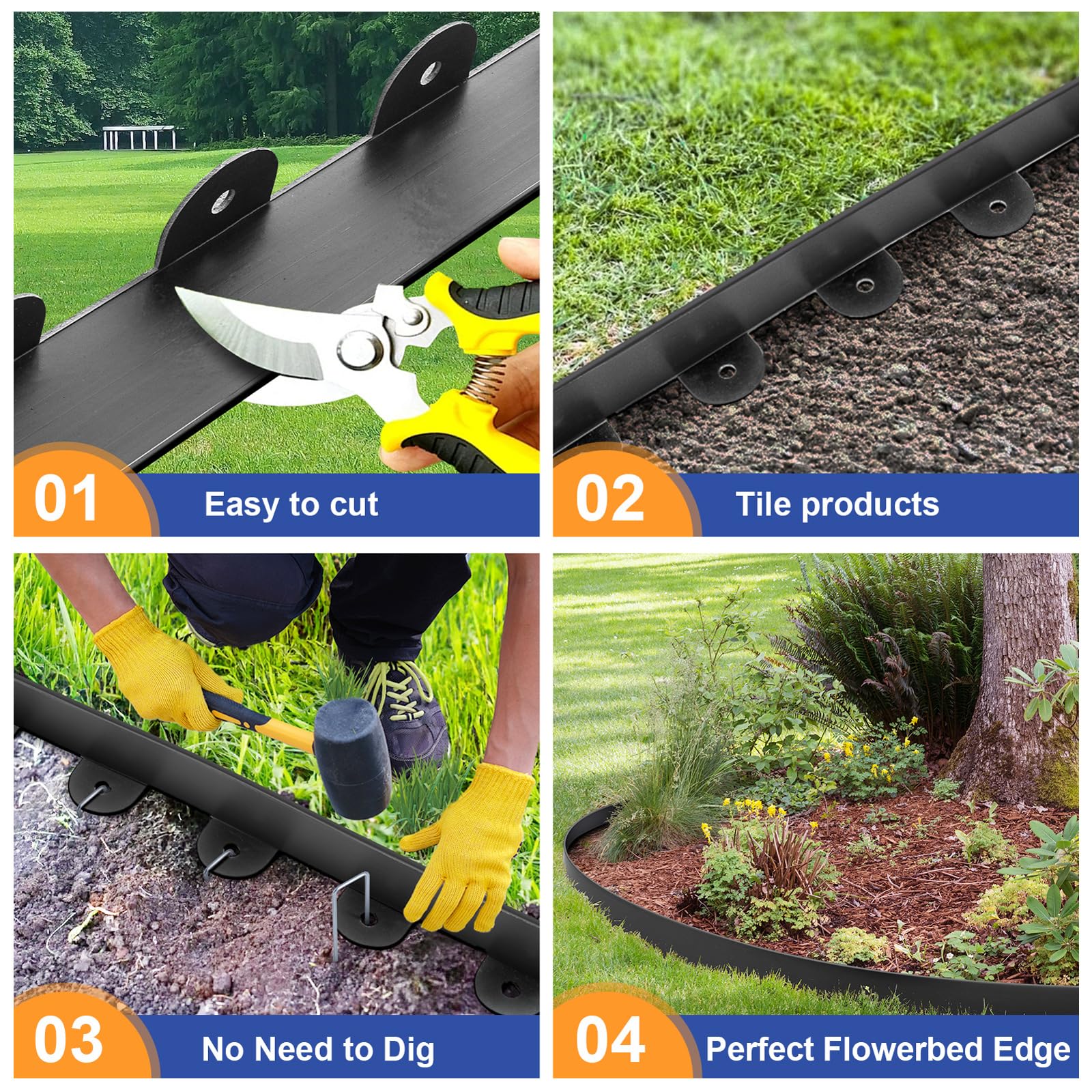Jorvila unrolled edging showing 1.5-inch height and prepunched holes for easy staking