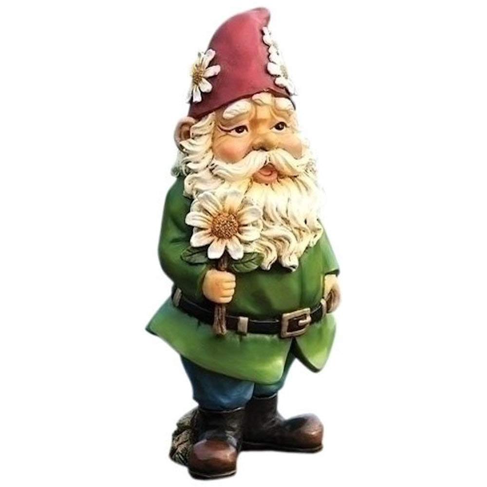 Joseph's Studio front view gnome holding daisy, brightens porch decor