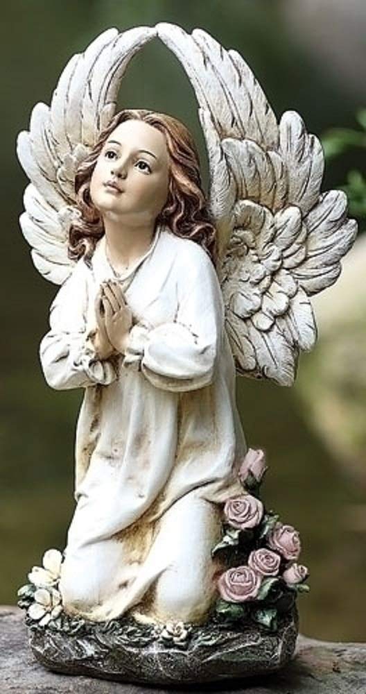 Joseph's Studio kneeling angel front view showing vintage brown finish and peaceful presence