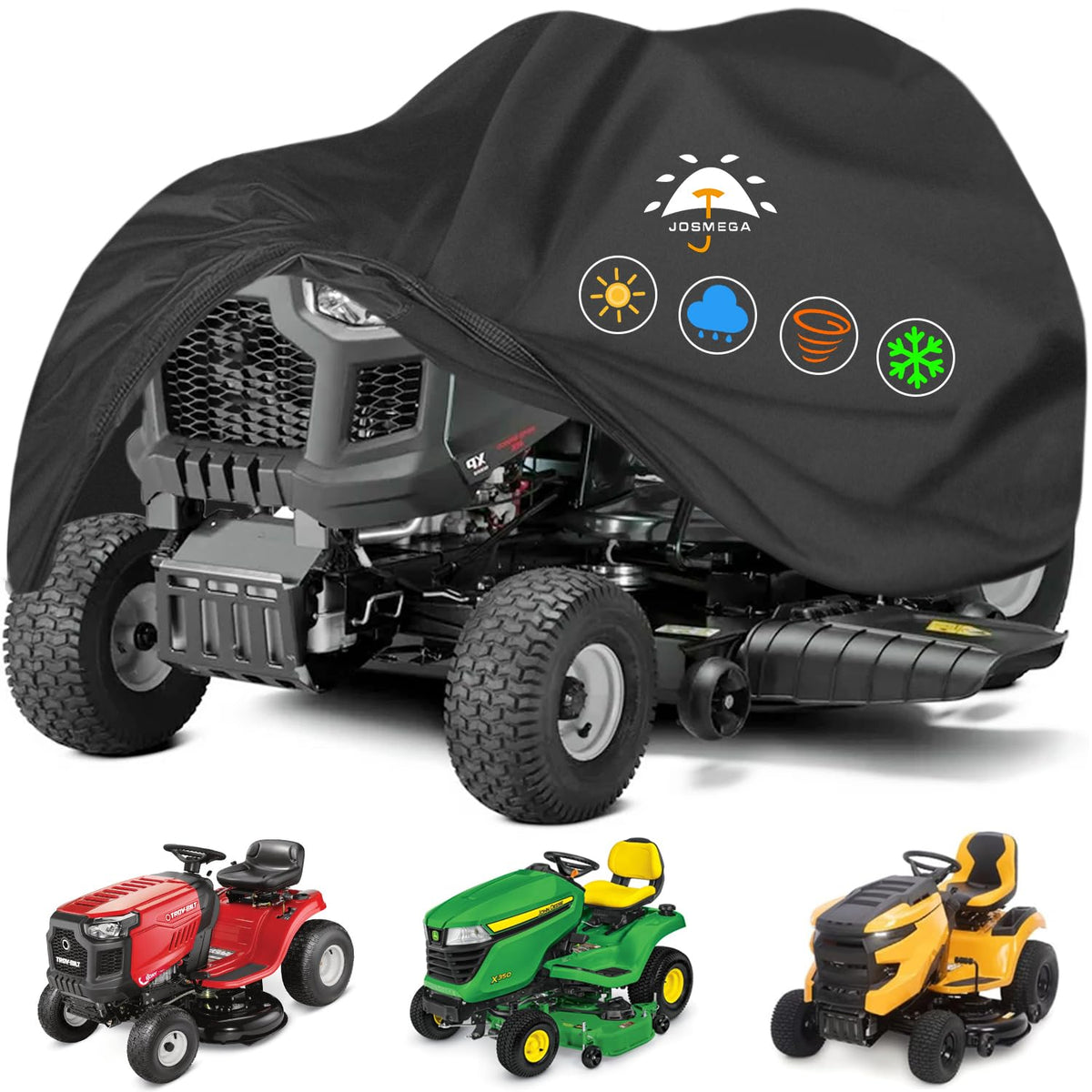 JosMega cover front view protecting mower against weather