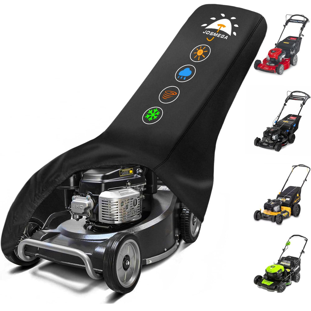 JosMega front view of mower cover showing full protection and weather resistance