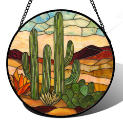 JOSUMALY front view of green cactus suncatcher showing vibrant colors and shape