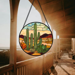 JOSUMALY suncatcher in window casting colorful reflections and softening light