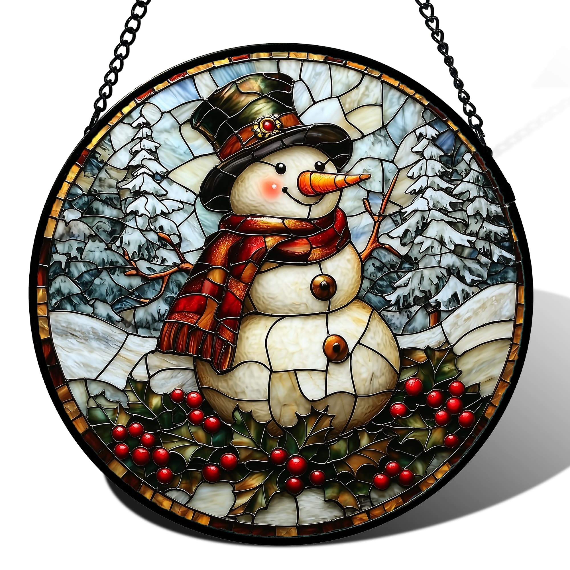 JOSUMALY front view snowman suncatcher showing vibrant colors and festive charm