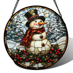 JOSUMALY front view snowman suncatcher showing vibrant colors and festive charm