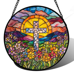 JOSUMALY front view of stained glass suncatcher showing full design and vibrant colors