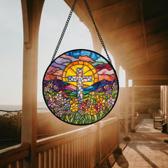JOSUMALY suncatcher hanging in sunlit window creating colorful reflections and mood