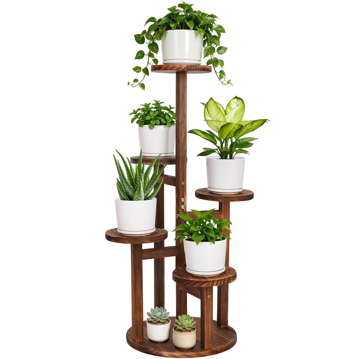 Jotboom front view of five-tier plant stand showing vertical space-saving benefits