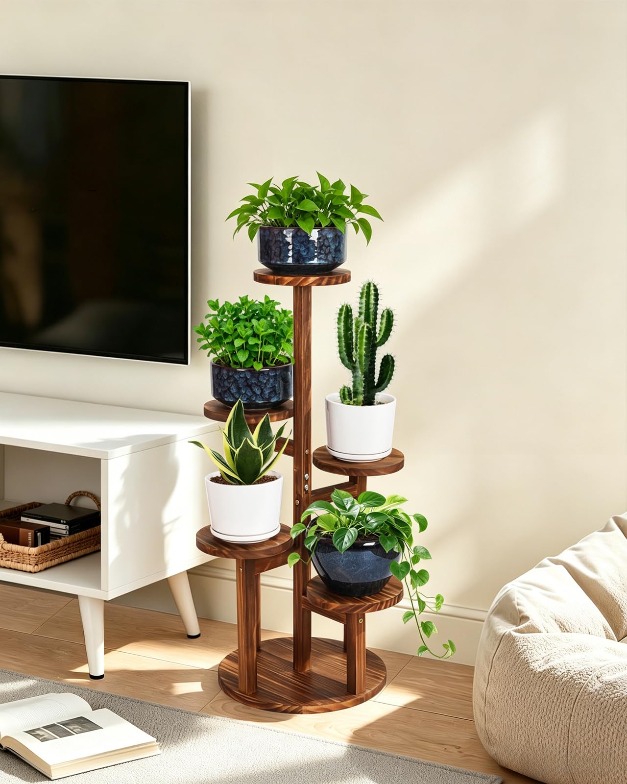 Jotboom shelf loaded with pots and decor showing multiuse versatility