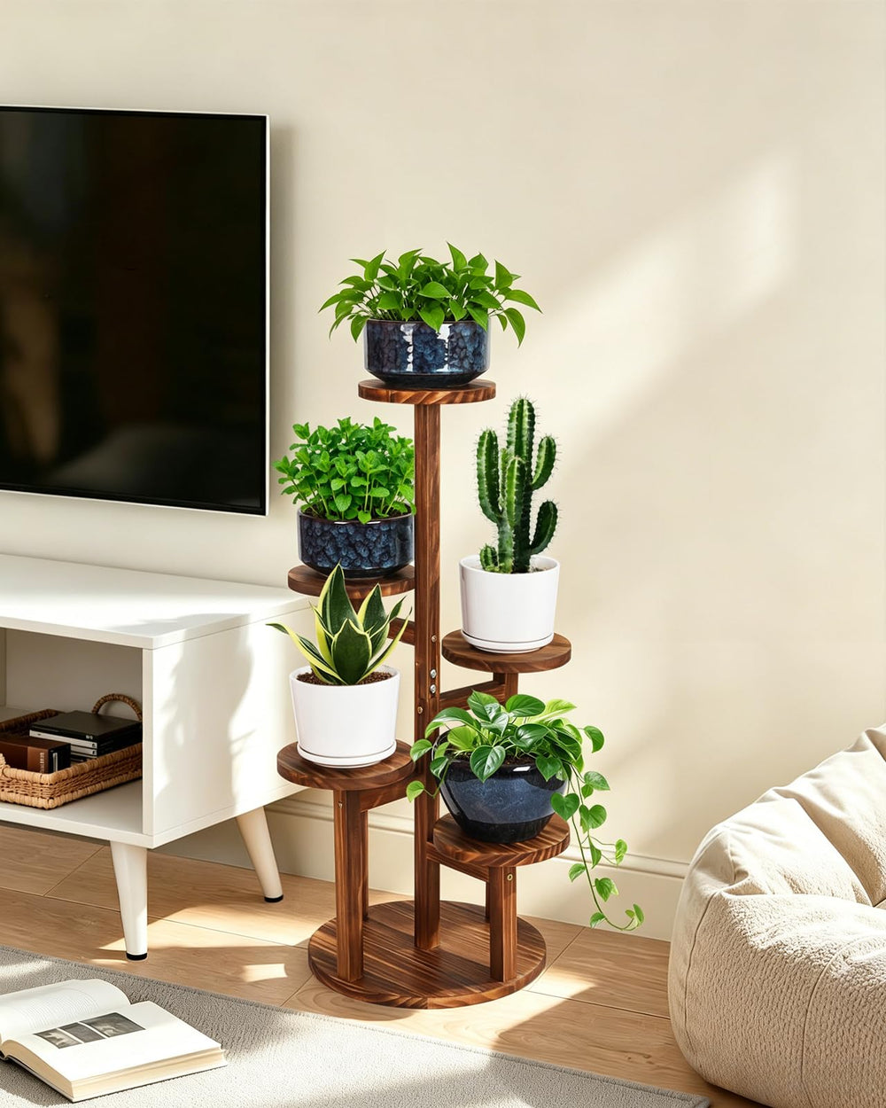 Jotboom shelf loaded with pots and decor showing multiuse versatility