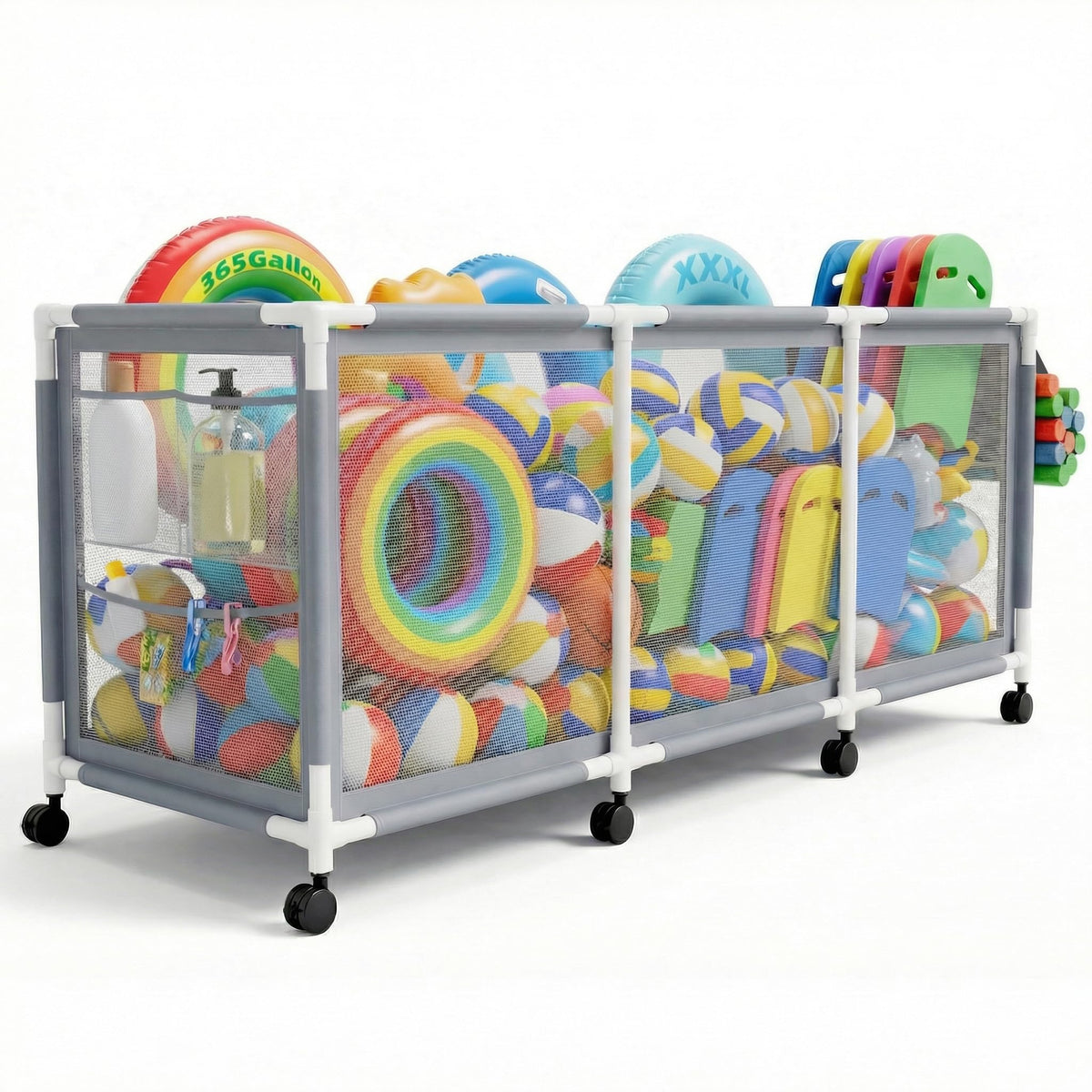 Jotesnew front view full bin showing capacity and organized floats