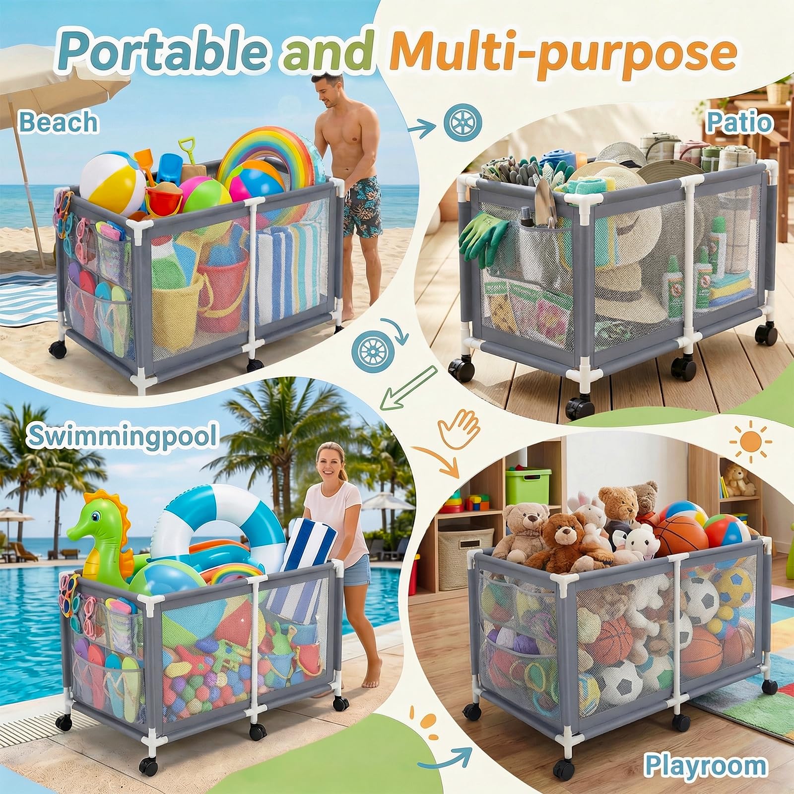 Jotesnew poolside in use with floats and boards for organized outdoor gear